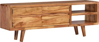 Imagen del producto de Mueble de televisión de madera de acacia maciza, con puertas talladas, de 117x30x40 cm