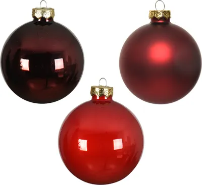 Imagen del producto de 20 adornos rojos de vidrio para el árbol de Navidad, de 6 cm de diámetro, con acabado brillante y mate