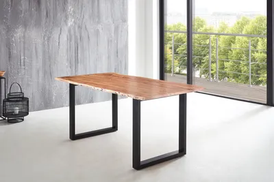 Produktbild von Esstisch Baumkante massiv Akazie natur 200 x 100 U-Gestell schwarz LUBIN