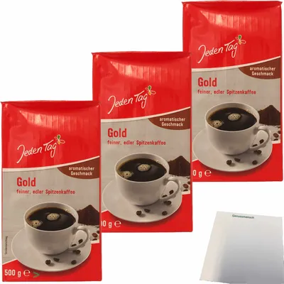 Produktbild von Jeden Tag Kaffee Gold edler Spitzenkaffee gemahlen aromatischer Geschmack 3er Pack (3x500g Packung) + usy Block