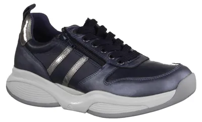 Produktbild von Xsensible SWX3 Lady Damen Sneaker, Abrollschuh, Schnürer, Leder, Jeans Combi - Damenschuhe Bequeme Schnürschuhe, Blau, leder
