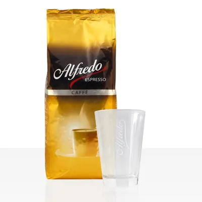 Produktbild von Darboven Alfredo Caffè Creme 1kg Kaffeebohnen + Latte Macchiato Glas