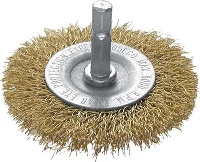 Produktbild von Tellerbürste mit Schaft, 100mm, vermessingt, für Bohrmaschine