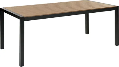 Zdjęcie produktu dla BELIANI Stół ogrodowy jasnobrązowy z czarnym aluminium sztuczne drewno 180 x 90 cm dla 6 osób na taras nowoczesny design