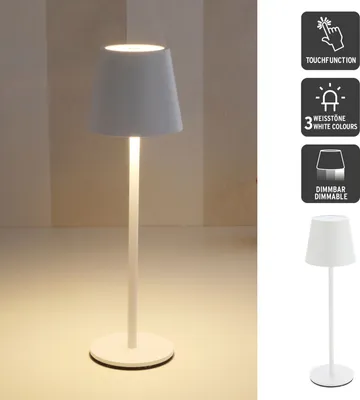 Produktbild von XL Metall Akku Tischleuchte Weiß mit Touchfunktion 3 Weisstöne Dimmbar Nachttischlampe Schreibtischlampe