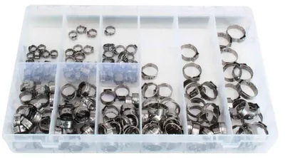 Produktbild von ASTA | Ohrklemmen Set, 170 Stück, Edelstahl, 1-Ohr Schlauchklemmen, Sortiment mit Zange, Schlauchschellen, Einohr Schlauchschelle