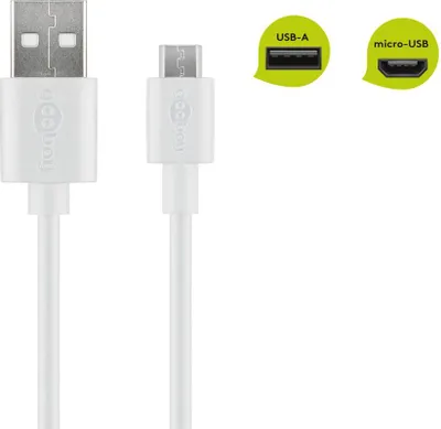 Zdjęcie produktu dla Goobay 43837, 1 m, USB A, Micro-USB B, USB 2.0, 0,48 Gbit/s, Biały