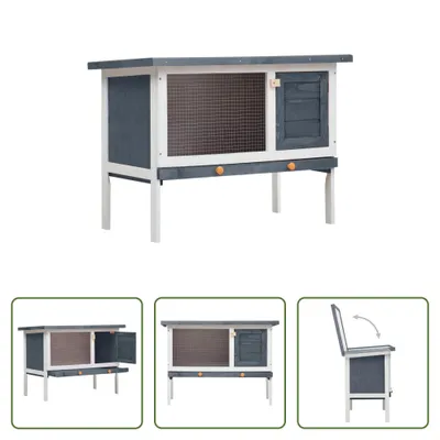 Image de The Living Store Clapier à lapins 1 niveau Gris Bois