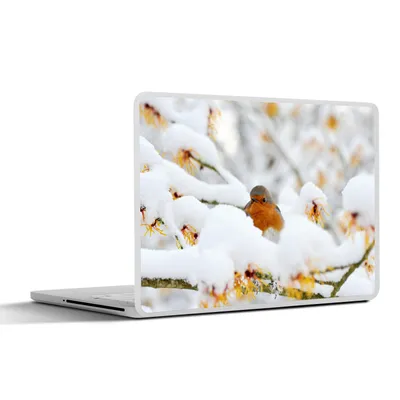 Produktbild von MuchoWow® Laptop Aufkleber Sticker Cover Schnee - Rotkehlchen - Zweig 36.5x27.5 cm - Laptop-Sticker