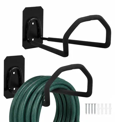 Produktbild von Relaxdays Schlauchhalter, 2er Set, Wand, rutschfest, Aufhängung für Gartenschlauch, HBT: 10x14,5x21 cm, Eisen, schwarz