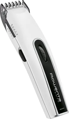 A white and black Rowenta hair clipper is shown against a white background.