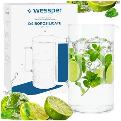 Immagine prodotto di Wessper D4, caraffa in vetro borosilicato da 2 litri – resistente al calore, adatta al lavaggio in lavastoviglie, trasparente