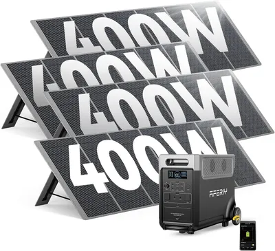 Produktbild von AFERIY 3600 W 3840 Wh Solar Generator mit 4 x 400 W Solarpanel, erweiterbar auf 11520 Wh, UPS, App, für Camping und Zuhause