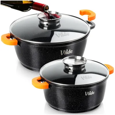 Produktbild von Vilde | Topfset - 4 teilig - Antihaftbeschichtet - Induktion - Kochtöpfe mit Deckel - 4 / 5,8 L