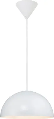 A white pendant light with a dome-shaped shade.