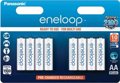Produktbild von Panasonic BK-3MCCE/8BE, Wiederaufladbarer Akku, AA, Nickel-Metallhydrid (NiMH), 1,2 V, 8 Stück(e), 1900 mAh