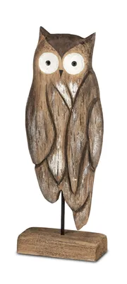 Produktbild von Deko Eule Holz auf Ständer Eulenfigur Vogel Figur Skulptur Tier Objekt