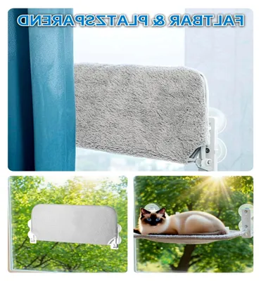 Produktbild von Fensterliege für Katzen – Hängematte mit starken Saugnäpfen bis 18kg, abnehmbarer & wendbarer Bezug, faltbar & stabil (Grau, L)
