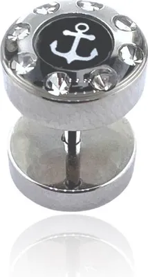 Produktbild von Fake Plug Ohrstecker 10mm 316L Chirurgenstahl mit Anker und Kristallen