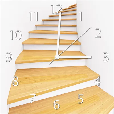 Produktbild von Wallario Design Wanduhr Wendeltreppe aus hellem Holz aus Echtglas, Größe 30 x 30 cm