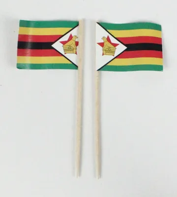 Produktbild von Party-Picker Flagge Simbabwe Afrika Papierfähnchen in Spitzenqualität 25 Stück Beutel