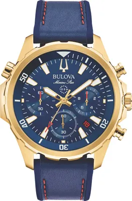 Produktbild von BulovaHerrenuhr 97B168 Marine Star Chronograph Edelstahl IP gold blaues Lederband