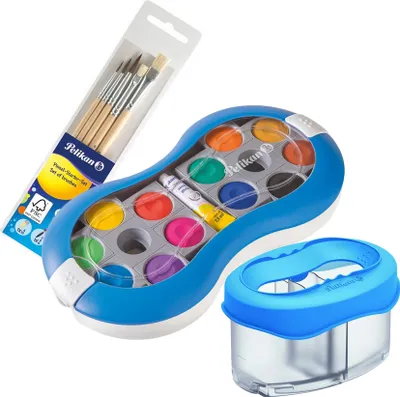 Produktbild von itenga Set 3teilig Pelikan Space blau Farbkasten Pinsel Wasserbox