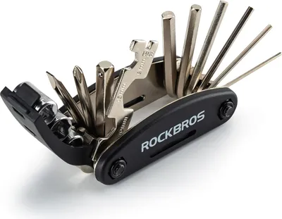 Image de ROCKBROS Outil multifonctionnel pour vélo 16 en 1 Set d'outils de réparation pliable Kit de réparation noir