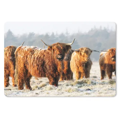 Produktbild von MuchoWow® Mauspad Mousepad Schottische Highlander - Schnee - Wald 27x18 cm - Mousepads - Maus Mat - Pad - Mausunterlage - Büroartikel - Desk Matten