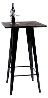 Produktbild von Stehtisch mit Holz-Tischplatte, Bistrotisch Bartisch, Metall Industriedesign 107x60x60cm - schwarz