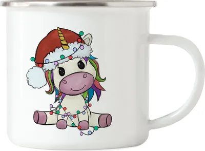 Produktbild von Weihnachts-Einhorn Emaille-Tasse Geschenkidee Einhorn-Fans Unicorn Süßes Motiv für Weihnachten