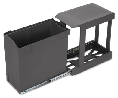 Zdjęcie produktu dla Emuca Pojemniki do recyklingu do kuchni, 1 x 30L, mocowanie na dnie i automatyczne wysuwanie, Stal i Plastik, Szaro-antracytowy