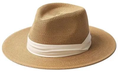 Produktbild von Panamahut Breite Krempe Sonnenhut für Damen und Herren, Khaki+Beige Band, L-XL