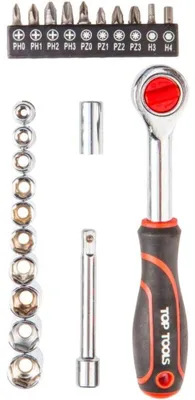 Produktbild von Steckschlüssel-Satz 1/4", 23-tlg.4-13mm + Bits + Verlängerung, Umschaltknarre