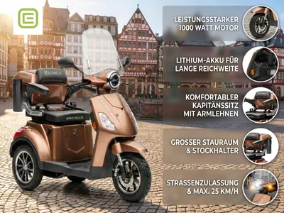 Produktbild von E-Seniorenmobil Denia, Lithium-Akku, 3-Rad, 1000 Watt, Braun