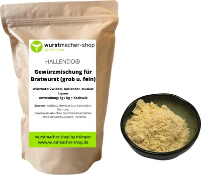 Produktbild von Gewürzmischung für frische Bratwurst (grob und fein) - ohne künstliche Zusätze - ohne Glutamat - Bratwurstgewürz Wurstgewürz 250g Packung