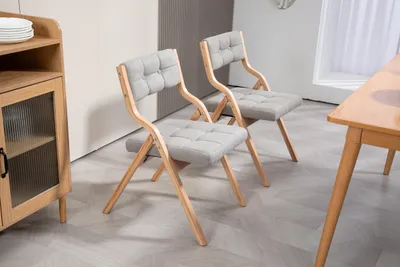 Produktbild von AIORBER Faltbare Holzstühle 2er-Set mit Polster Gepolsterte Klappstühle für Gäste Küche Büro Hochzeit Party Grau/Khaki/Creme