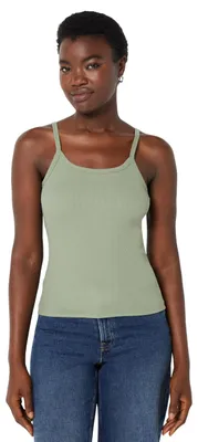 Immagine prodotto di Canottiera aderente da donna, marca Essentials, in maglia a coste, color verde salvia scuro, taglia L