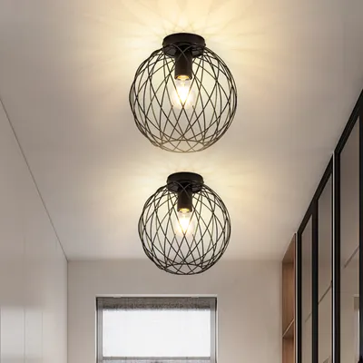 Image de ZMH Spot de plafond Noir Lampe de couloir Rétro Lampe de salon 1 flamme Plafond Petit Plafonnier Industriel avec douille E27 Max.40W Lampe de cuisine Métal pour salon salle à manger chambre cuisine Ø 25cm