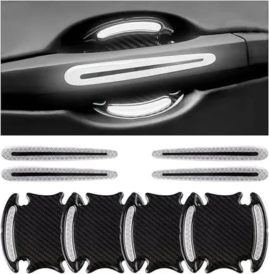 Obrázek produktu pro Ochranné fólie na kliky dveří automobilů – sada 8 kusů, odolné proti poškrábání, 3D štítky, reflexní (bílé)