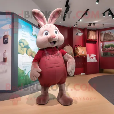 Produktbild von Kastanienbrauner REDBROKOLY Hase Maskottchen Kostüm charakter bekleidet mit einem Playsuit und Tragetaschen