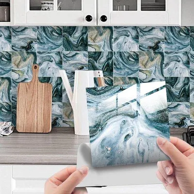 Immagine prodotto di Adesivi da parete effetto marmo 10x10 cm in PVC autoadesivi, 20 pezzi, impermeabili