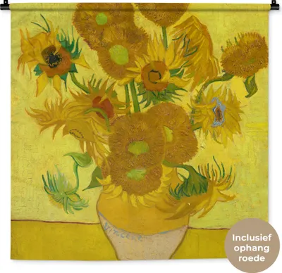 Produktbild von MuchoWow® Wandteppich Wandbehang Sonnenblumen - Vincent van Gogh 90x90 cm Tapisserie Dekoration Wandtuch - Wandaufhänger