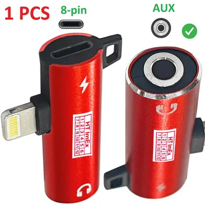 Produktbild von Rot - 2 in 1 to 3.5mm Aux + Adapter Laden kompatibel mit Iphone 7/8/X/XS/11