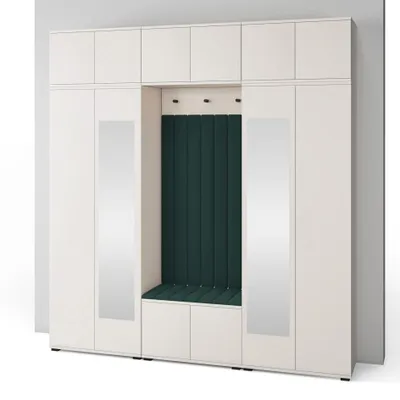Produktbild von Garderoben-Set Napoli Version 12: Kleiderschrank mit Polsterpaneelen, Schuhschrank und Schrankaufsatz Flur und Eingangsbereich (Cashmere/Trinity 28)