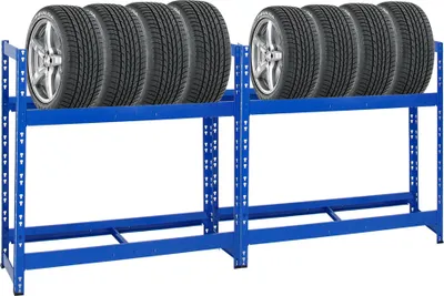 Produktbild von Mega Deal | 2x Reifenregal Tiger | HxBxT 100x110x35cm | 150kg Fachlast | bis zu 16 Reifen | mit Ebenen | Blau
