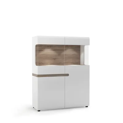 Produktbild von Ess-/Wohnzimmer Highboard weiß Hochglanz mit Trüffel Eiche Nb. LEGNICA-129, B/H/T ca. 109,5/143,5/42 cm