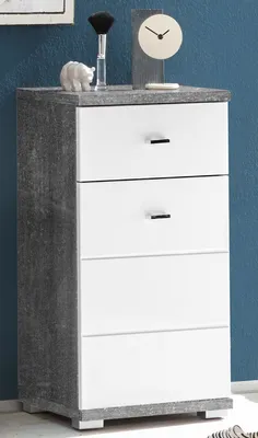 Produktbild von Unterschrank Seitenschrank Handtuchschrank Beistellschrank Schrank Bad "Peter I" Beton / Weiß tiefzieh Hochglanz