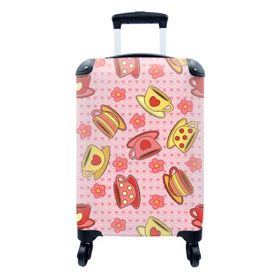Produktbild von MuchoWow® Koffer Handgepäck Trolley Rollkoffer Kleine Reisekoffer mit 4 Rollen - Tee - Valentinsgeschenk Dame - Muster - Cabin Size < 55x40x23 cm & 55x40x20 cm - Fotokoffer - Kabinenkoffer - Boardgepäck - Reise-Box - Reisekoffer - Reisegepäck - Koffer mit Bild - Trolley für Kinder