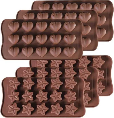 Obrázek produktu pro Silikonové formy na čokoládu – ve tvaru hvězd a srdcí – s nepřilnavým povrchem – 15 dutin